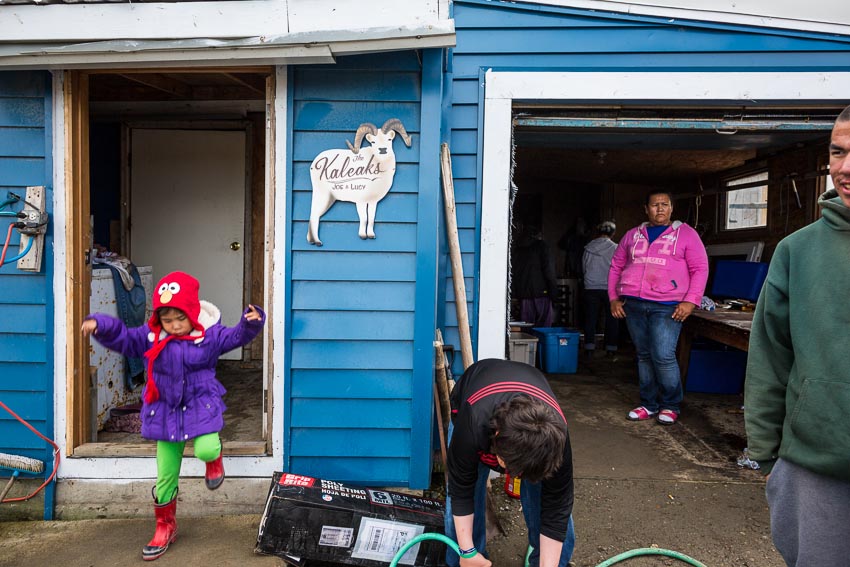 Family and community members gather at the house of Joe Kaleak for a feast celebrating Kaktovik's first whale of the year.